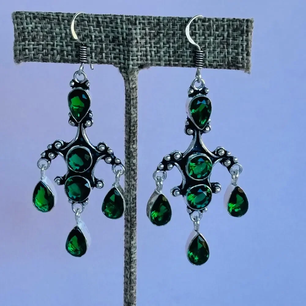 925 Sterling Green Quartz Chandelier Dangle Earrings